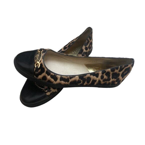 Michael Kors Lainey Leopard Round Toe Haircalf Leather Ballet Shoes Size 10 M - Picture 2 of 4